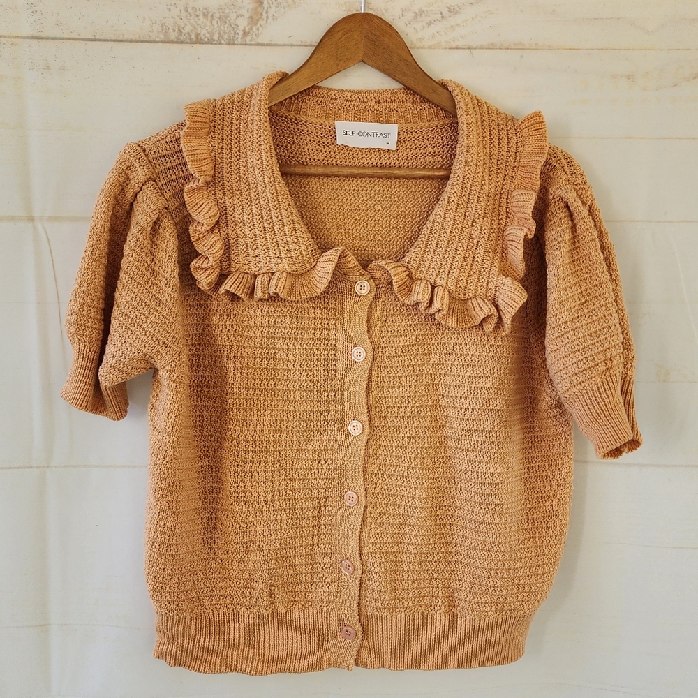 Self Contrast Ruffle Collar Cardigan Sweater - Picture 12 of 12